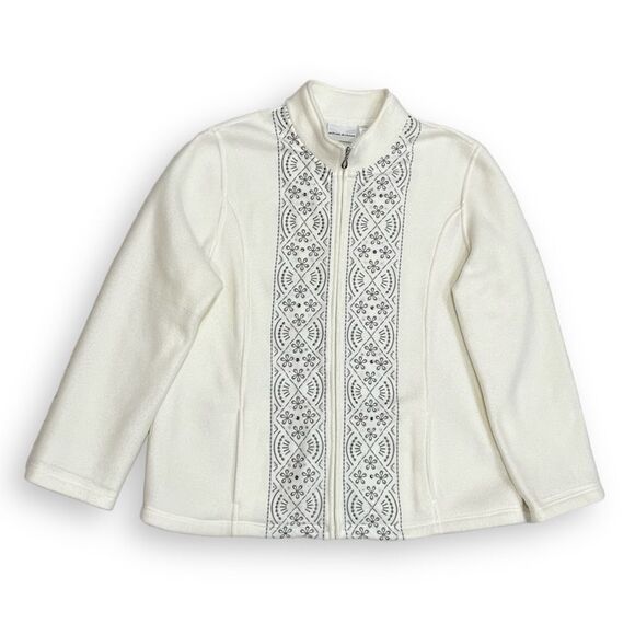 Alfred Dunner Cream Fair Isle Fleece Full Zip Jacket Large - Picture 10 of 10